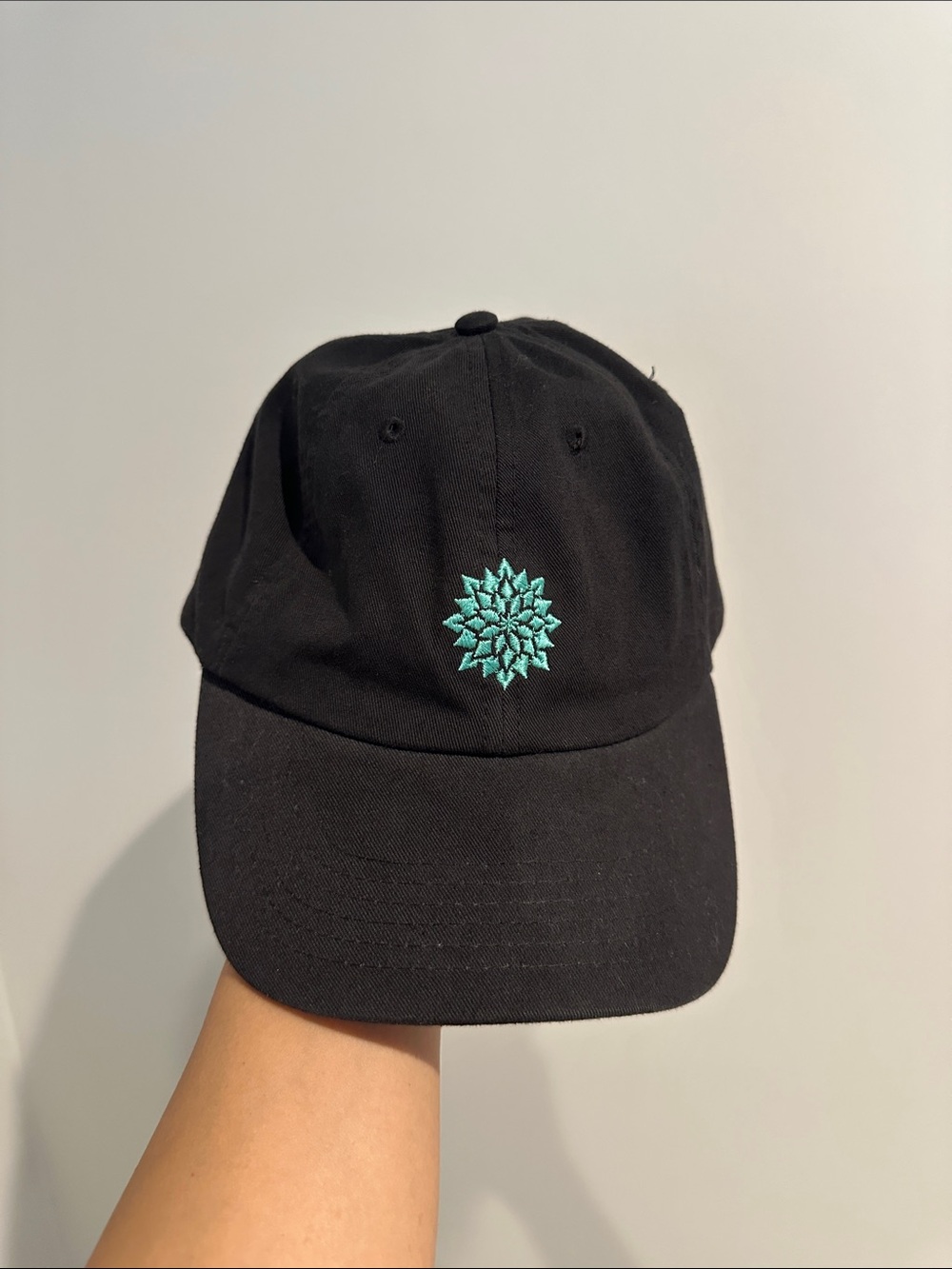 Black Cap with Teal Floral Embroidery - Women's Hat